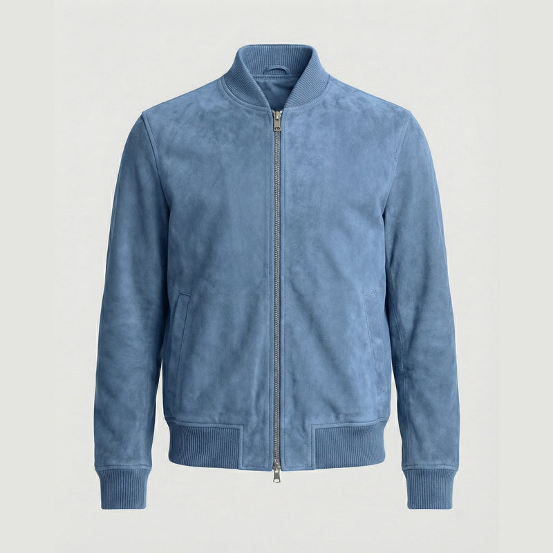 Men's zip bomber jacket in light blue