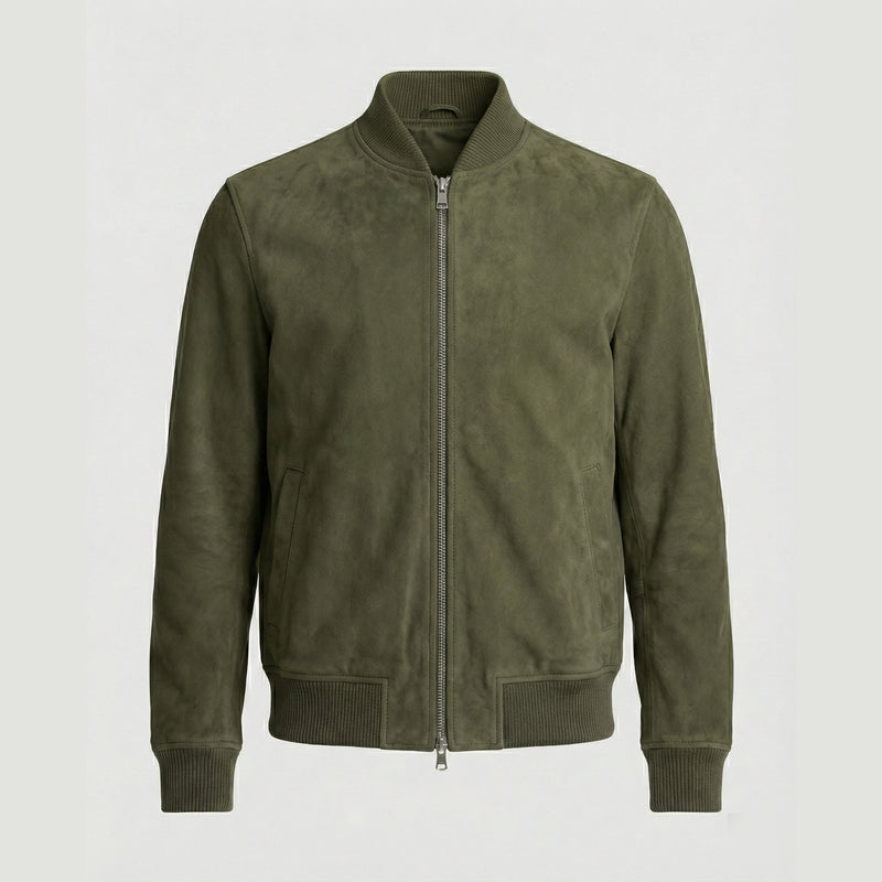 Men's zip bomber jacket in dark green