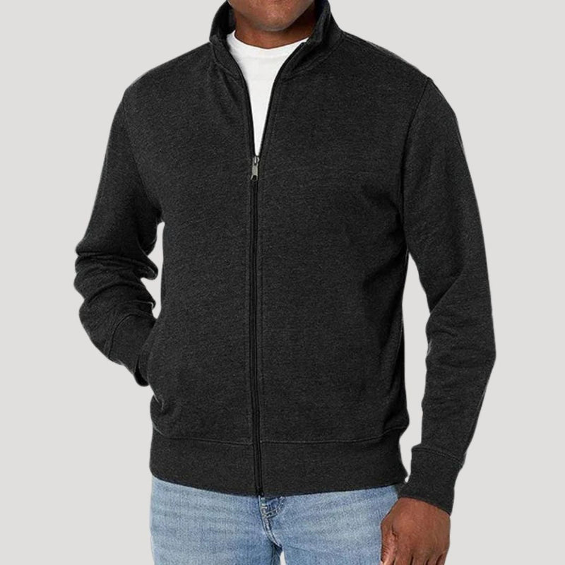 Men's zip-up jacket with stand collar in black