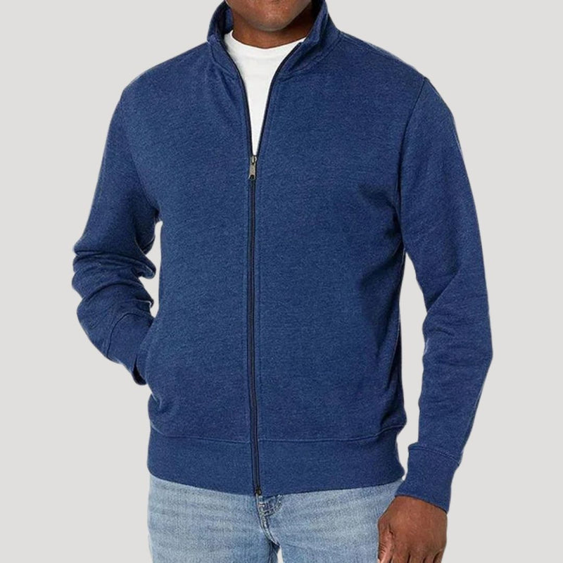 Men's zip-up jacket with stand collar in blue