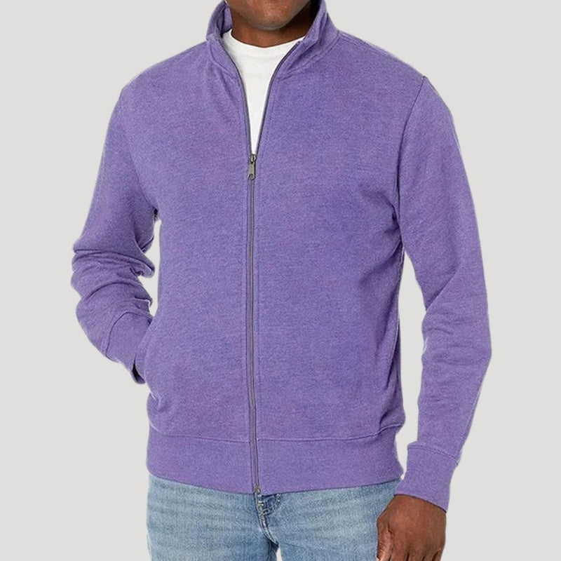 Men's zip-up jacket with stand collar in purple