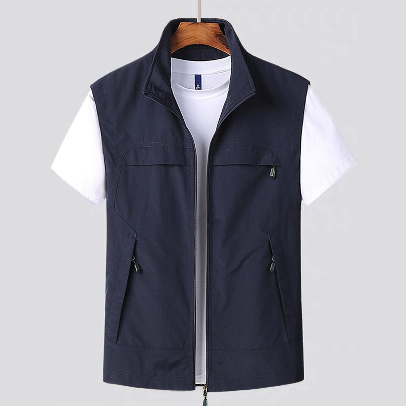 Men's Zip Vest with Stand Collar and Chest Pocket for Outdoor Days