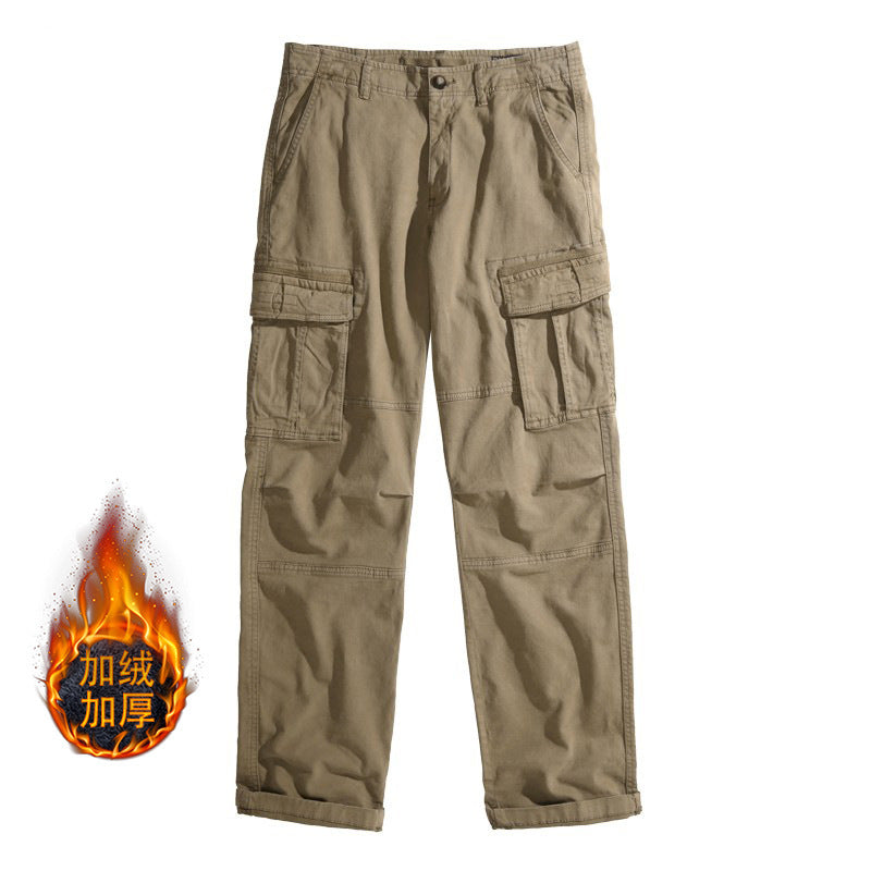 Brown fleece-lined men's cargo trousers