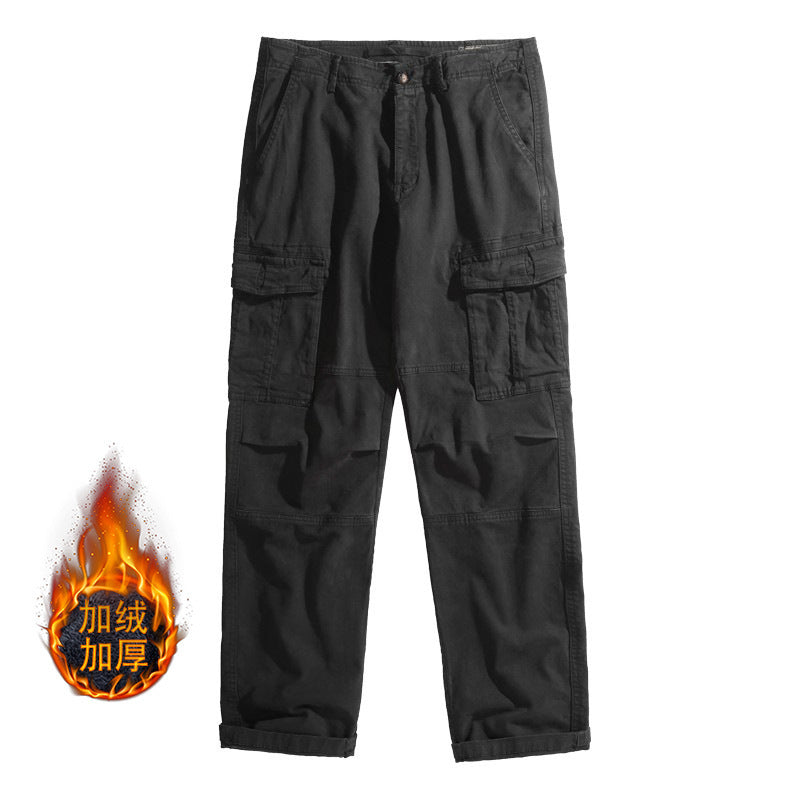 Black fleece-lined men's cargo trousers