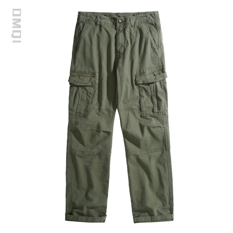 Army green men's cargo trousers – flat front view