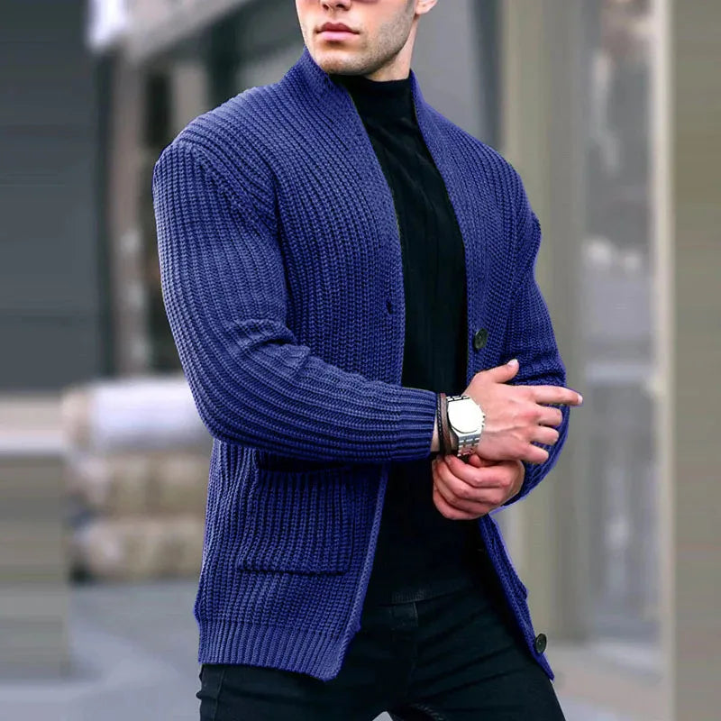 Men's Chunky Knit Cardigan with Pockets for Work and Weekend