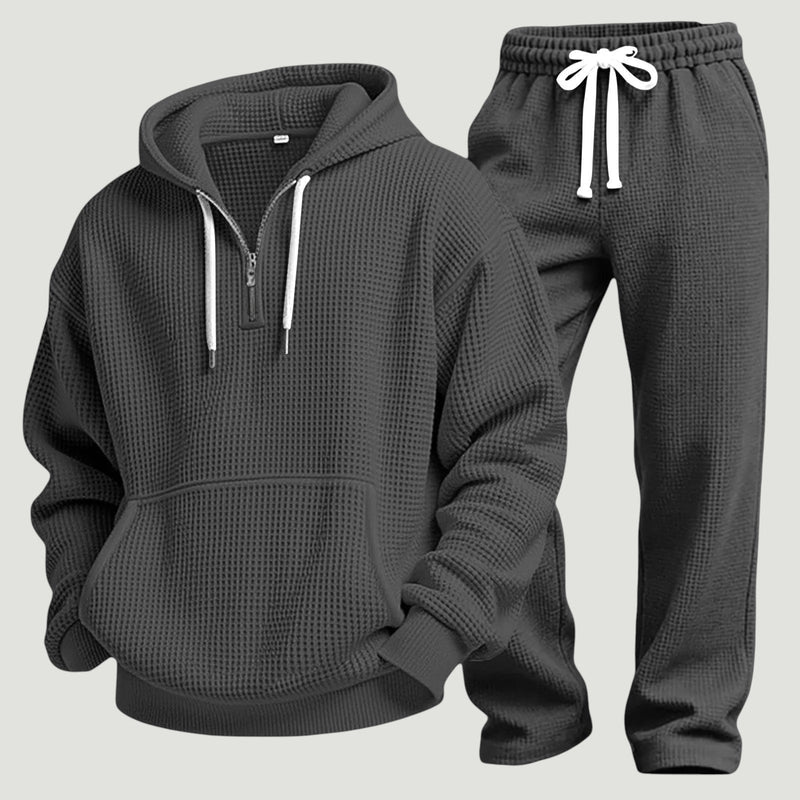 Black men's hoodie and joggers set – flat view