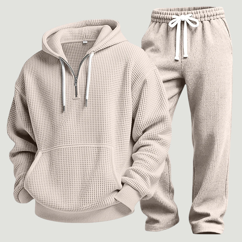 Beige men's hoodie and joggers set – flat view