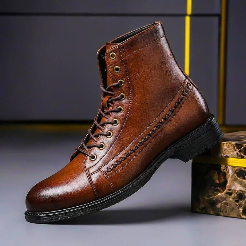Men's Lace-Up Ankle Boots with Stitch Detail for Autumn Winter