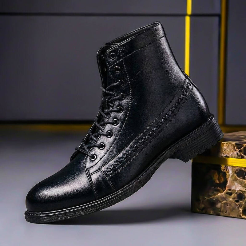 Black men's lace-up ankle boot with stitch detail