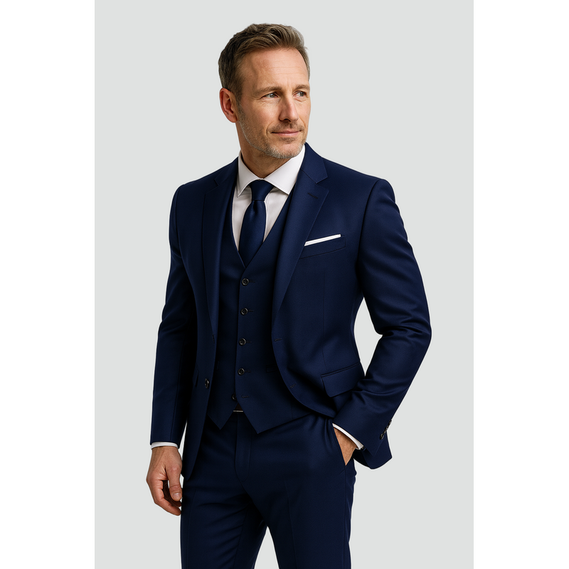 Men's Three-Piece Slim Fit Suit with Waistcoat for Formal Events