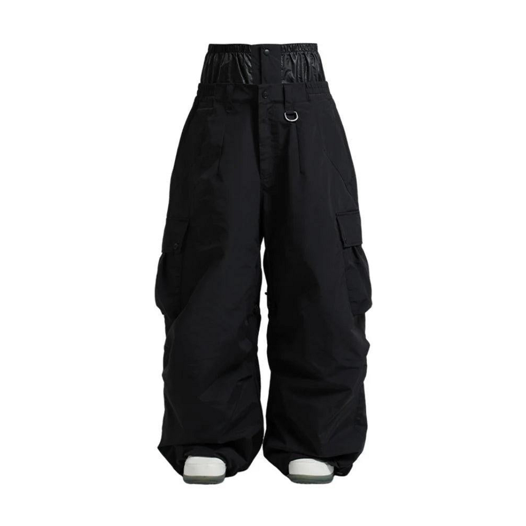 Black baggy snowboard cargo trousers – front view