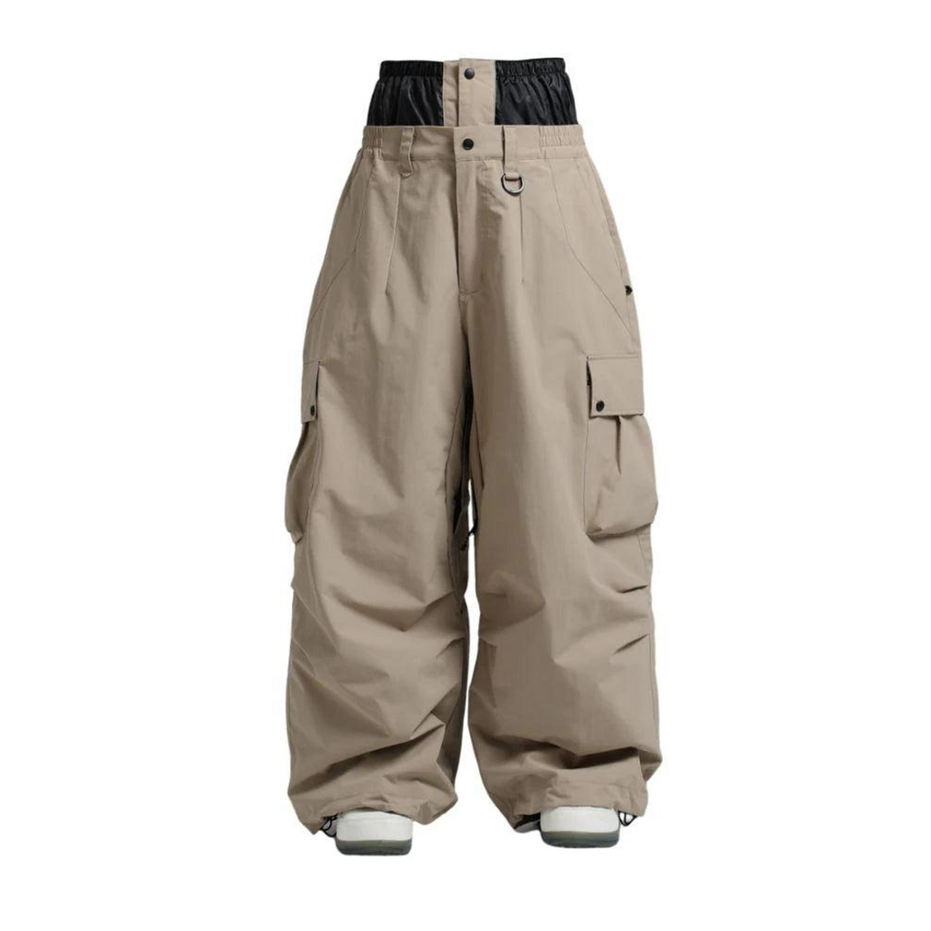 Taupe wide-leg snowboard trousers – front view