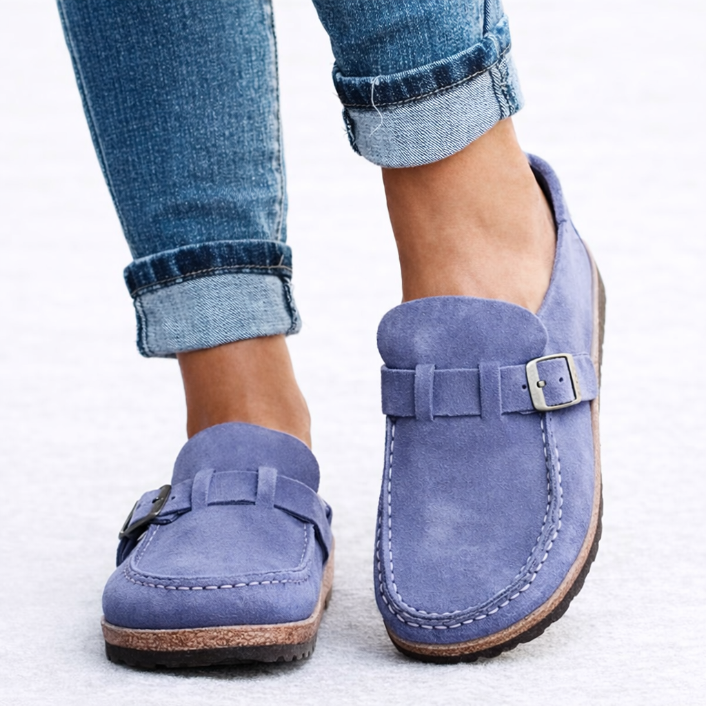 Women's Buckle Loafers with Moc Toe Slip-On Style