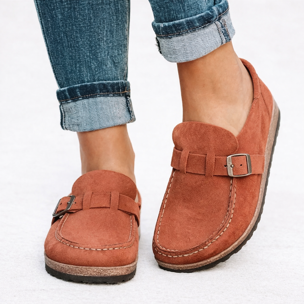 Women's Buckle Loafers with Moc Toe Slip-On Style