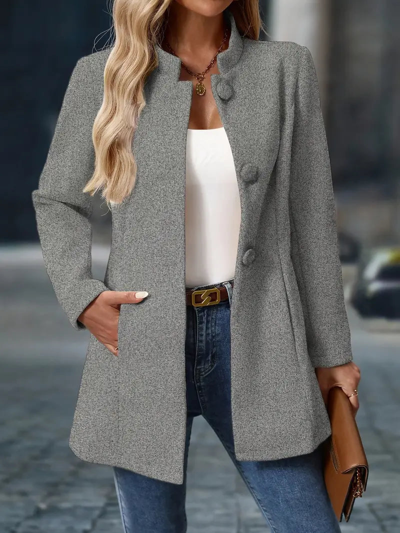 Women's Button Front Long Blazer for Autumn Winter