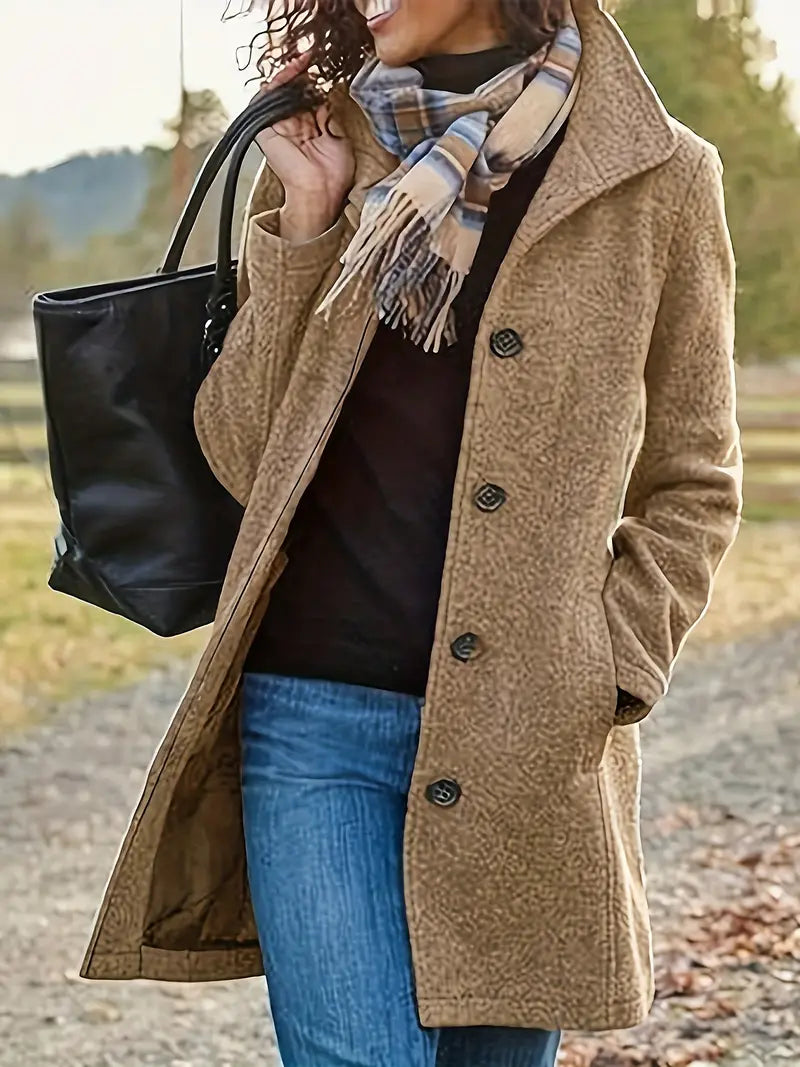 Women's Button Front Long Coat for Autumn Winter