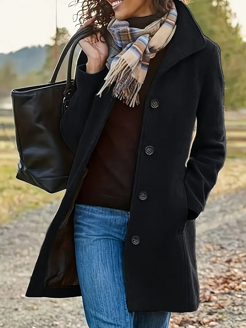 Women's Button Front Long Coat for Autumn Winter