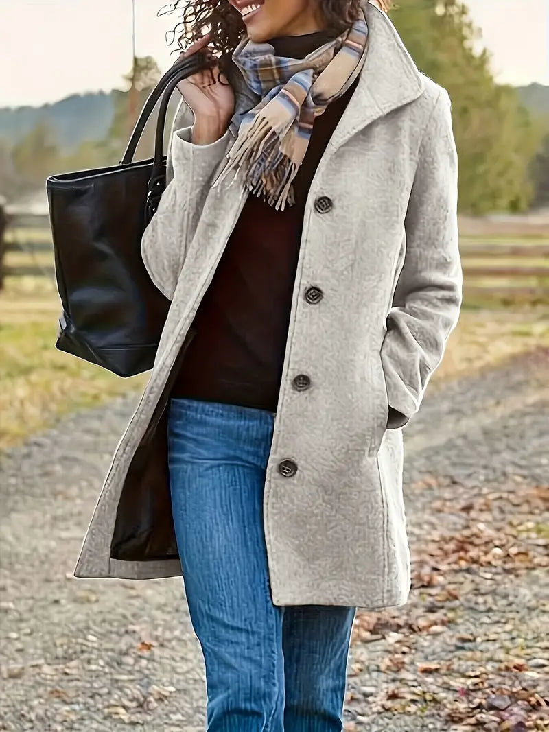 Women's Button Front Long Coat for Autumn Winter