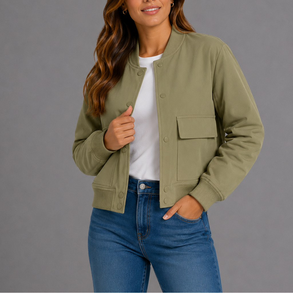 Women's Classic Front Bomber Jacket for Everyday Wear