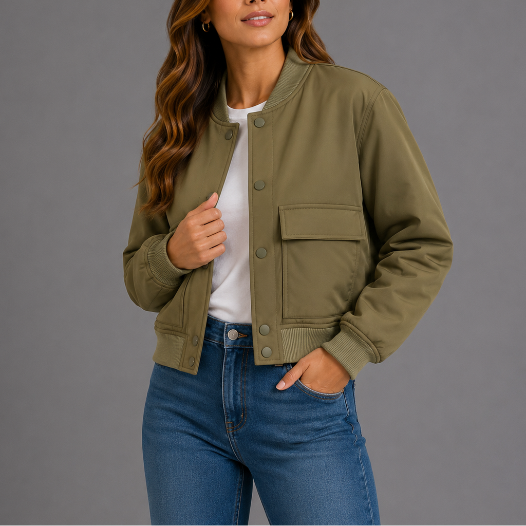 Women's Classic Front Bomber Jacket for Everyday Wear