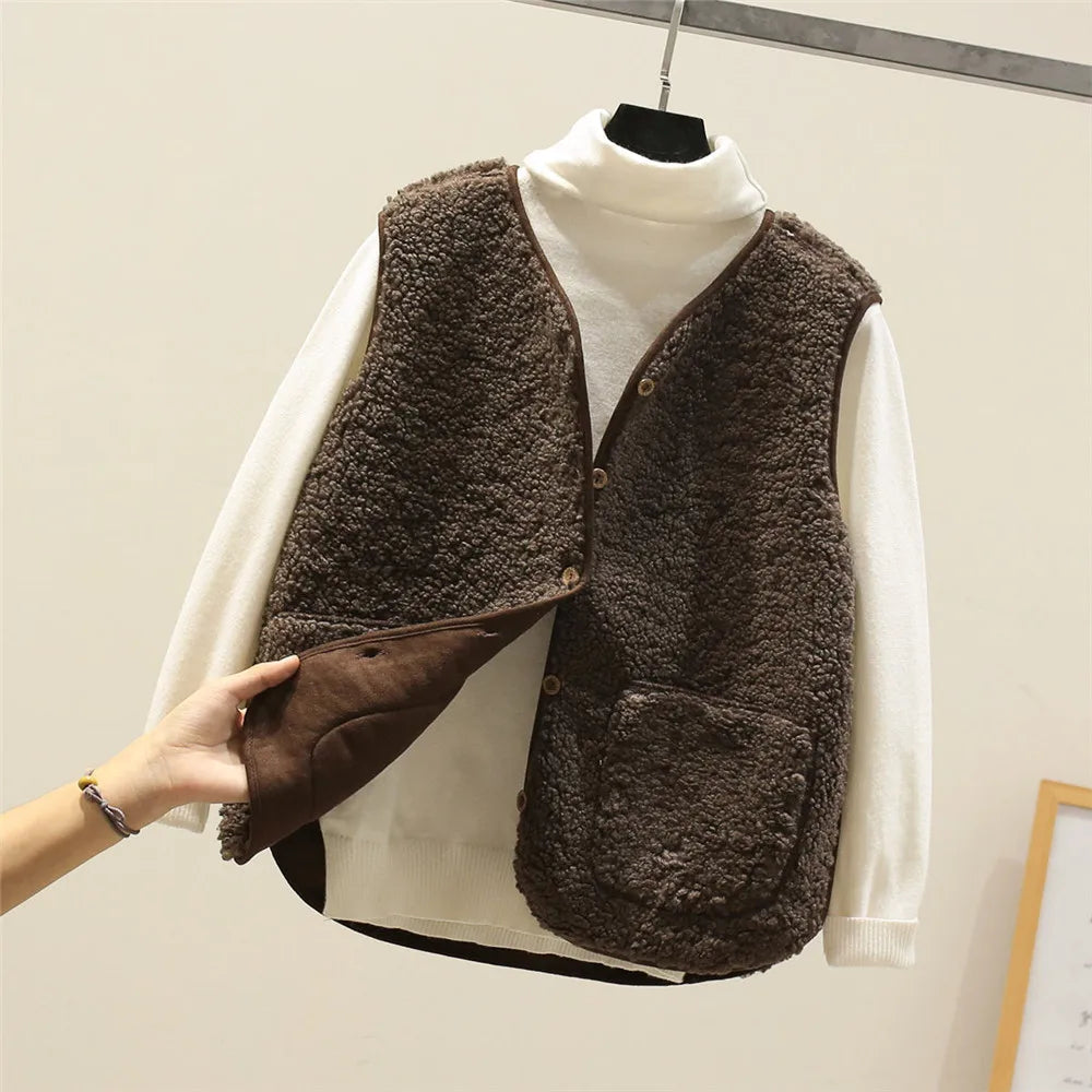 Women's Fleece Vest with Pockets for Autumn Winter