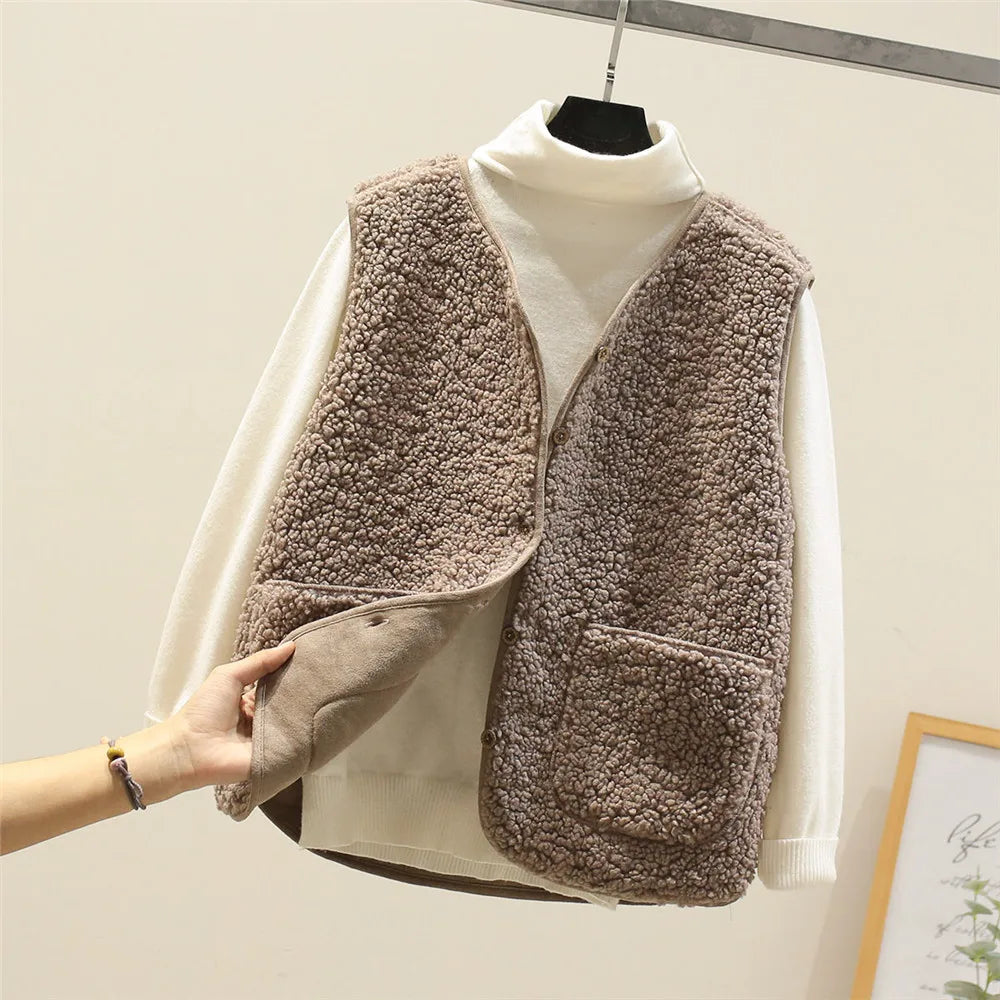 Women's Fleece Vest with Pockets for Autumn Winter