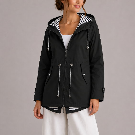 Women's Hooded Zip Front Rain Jacket with Pockets