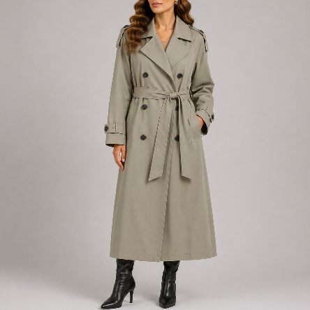 Women's Long Belted Trench Coat for Spring Autumn