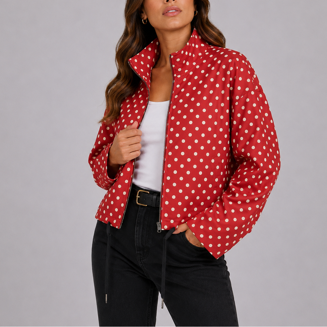 Women's Polka Dot High Collar Zip Jacket Everyday