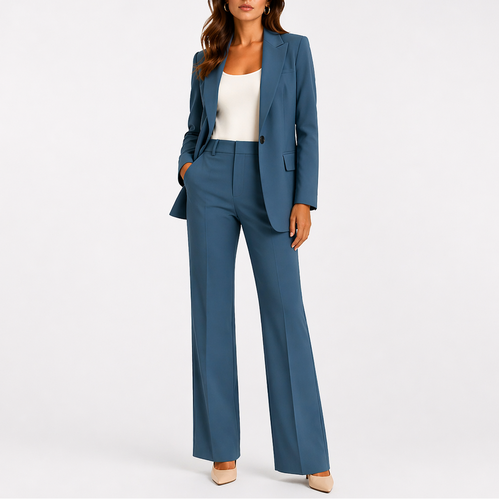Women's Two-Piece Set with Blazer and Straight-Leg Pants
