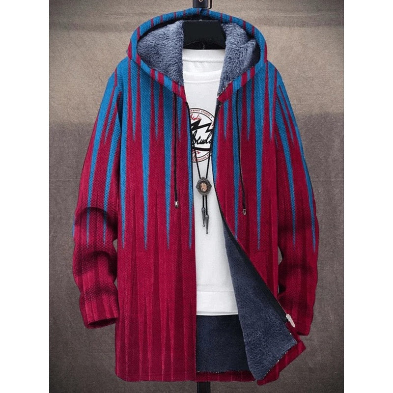 Women's art print hooded jacket with fleece lining in red