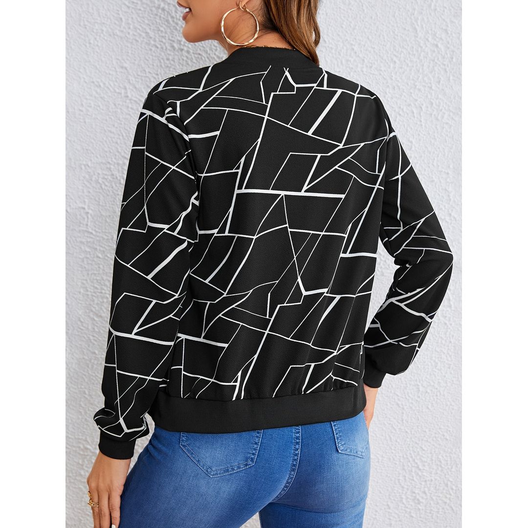 Women's Bomber Jacket with Geometric Print, back view