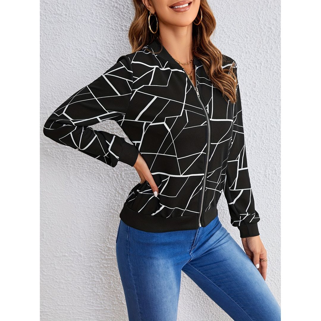 Women's Bomber Jacket with Geometric Print, side view