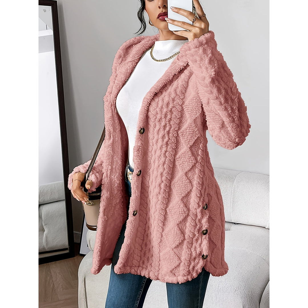 Women's pink cable knit hooded cardigan