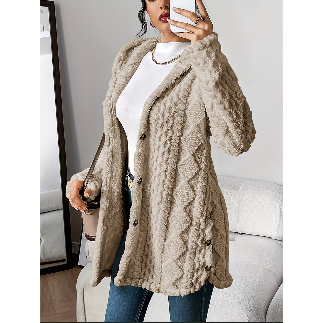 Women's khaki cable knit hooded cardigan