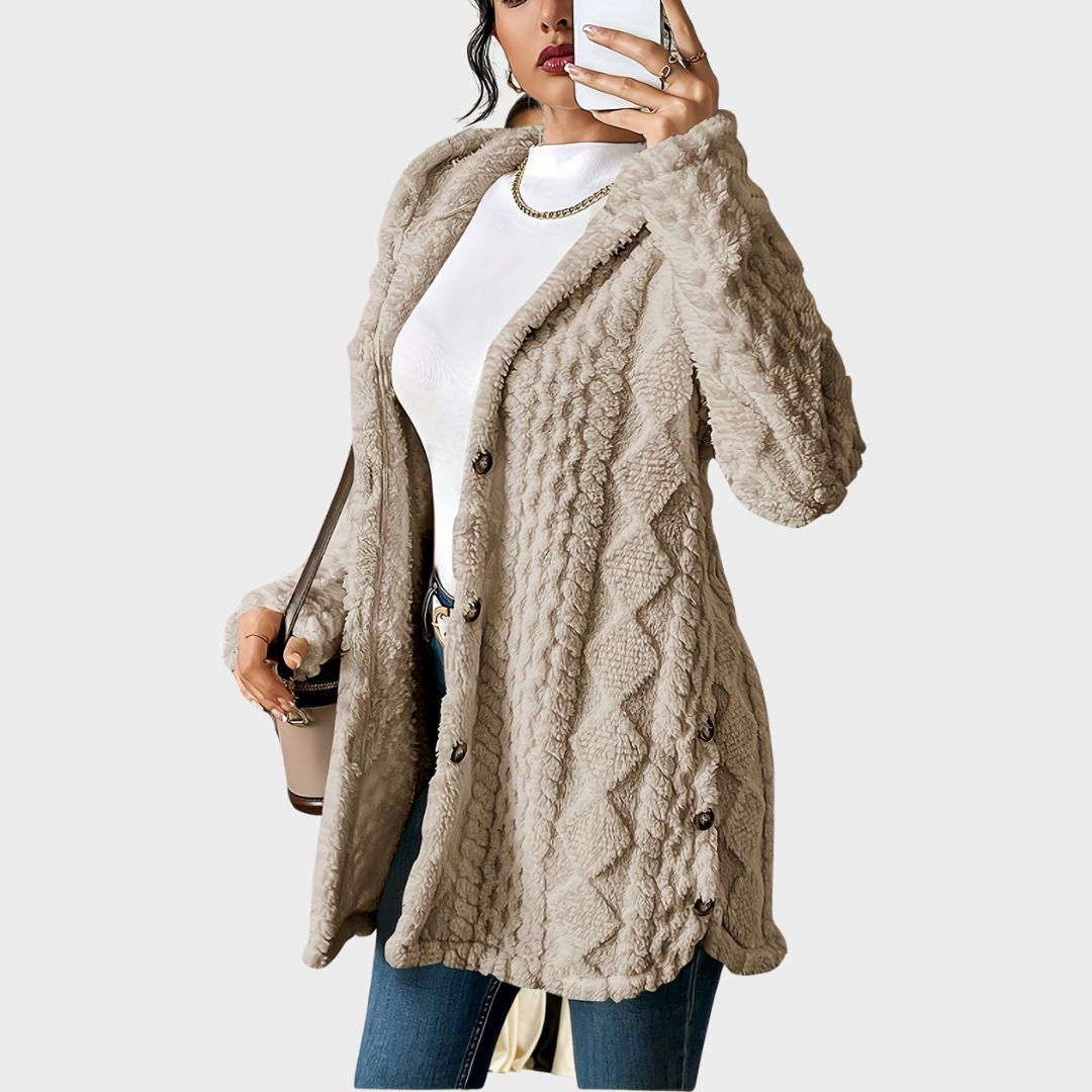 Women's khaki hooded cardigan – side view