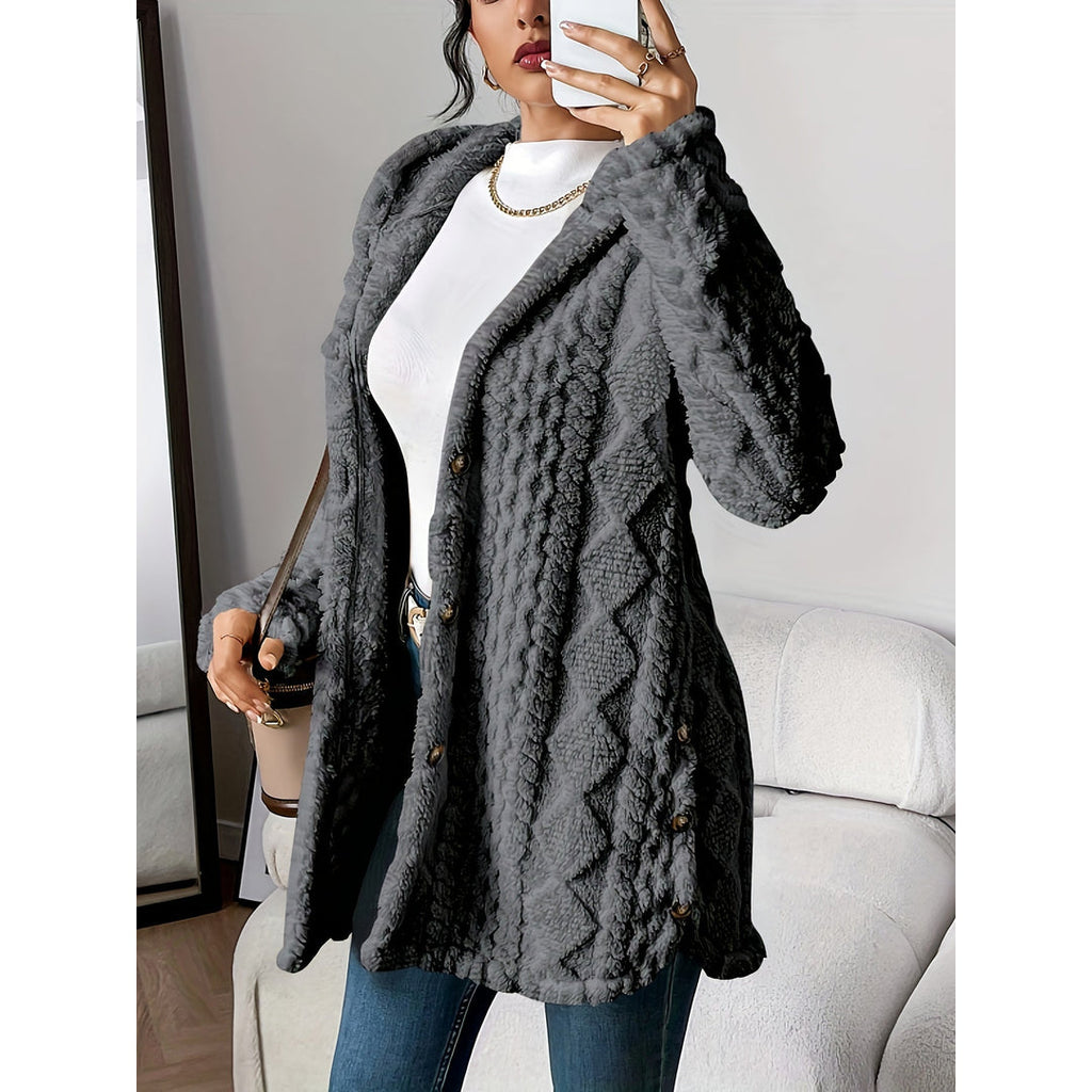 Women's grey hooded cable knit cardigan