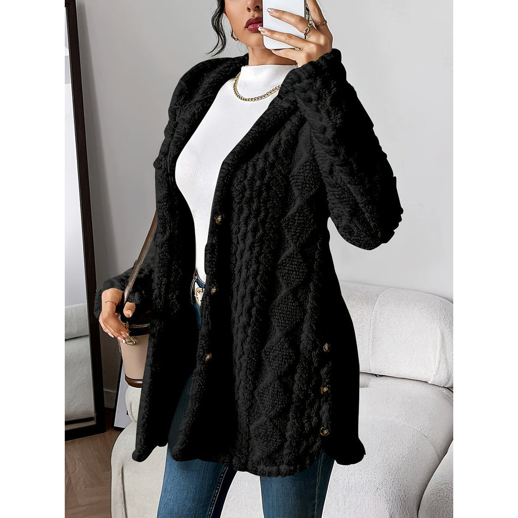 Women's black cable knit hooded cardigan