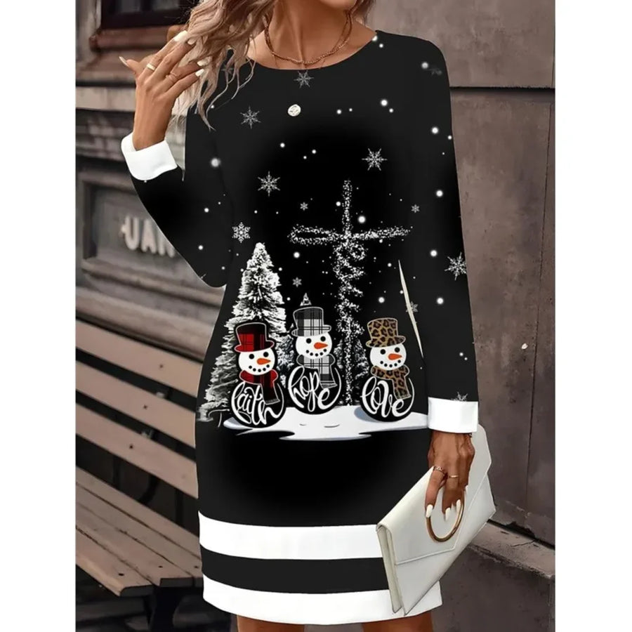 Women's Christmas Print Sweater Dress with Long Sleeves for Festive Days