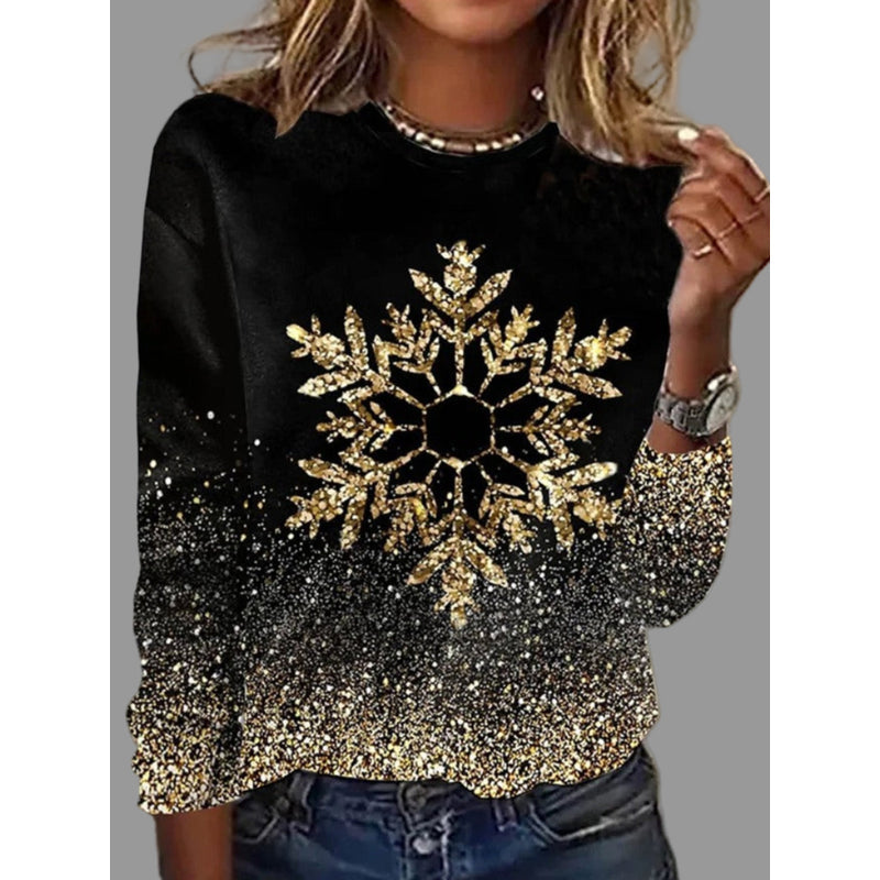 Women's Christmas Sweater with Gold Snowflake for Festive Days