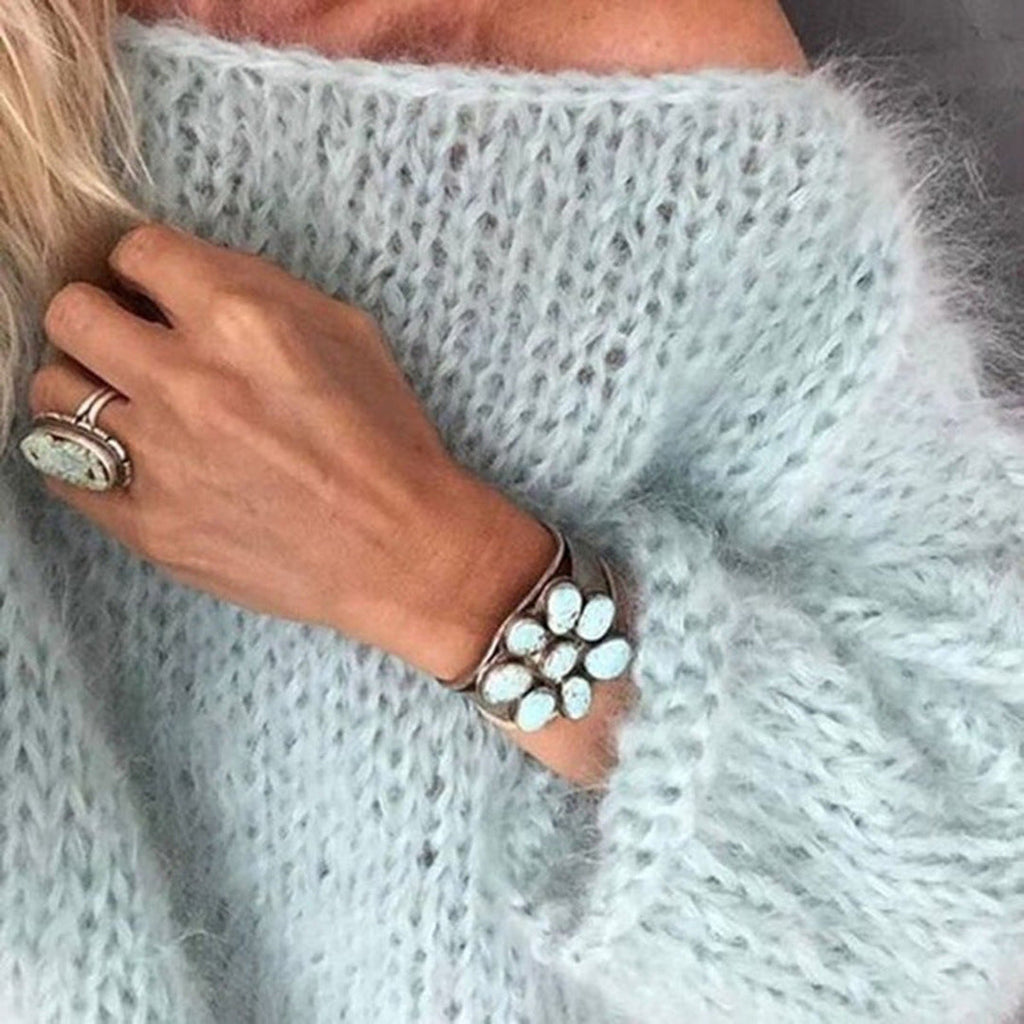 Women's light blue fluffy chunky knit sweater