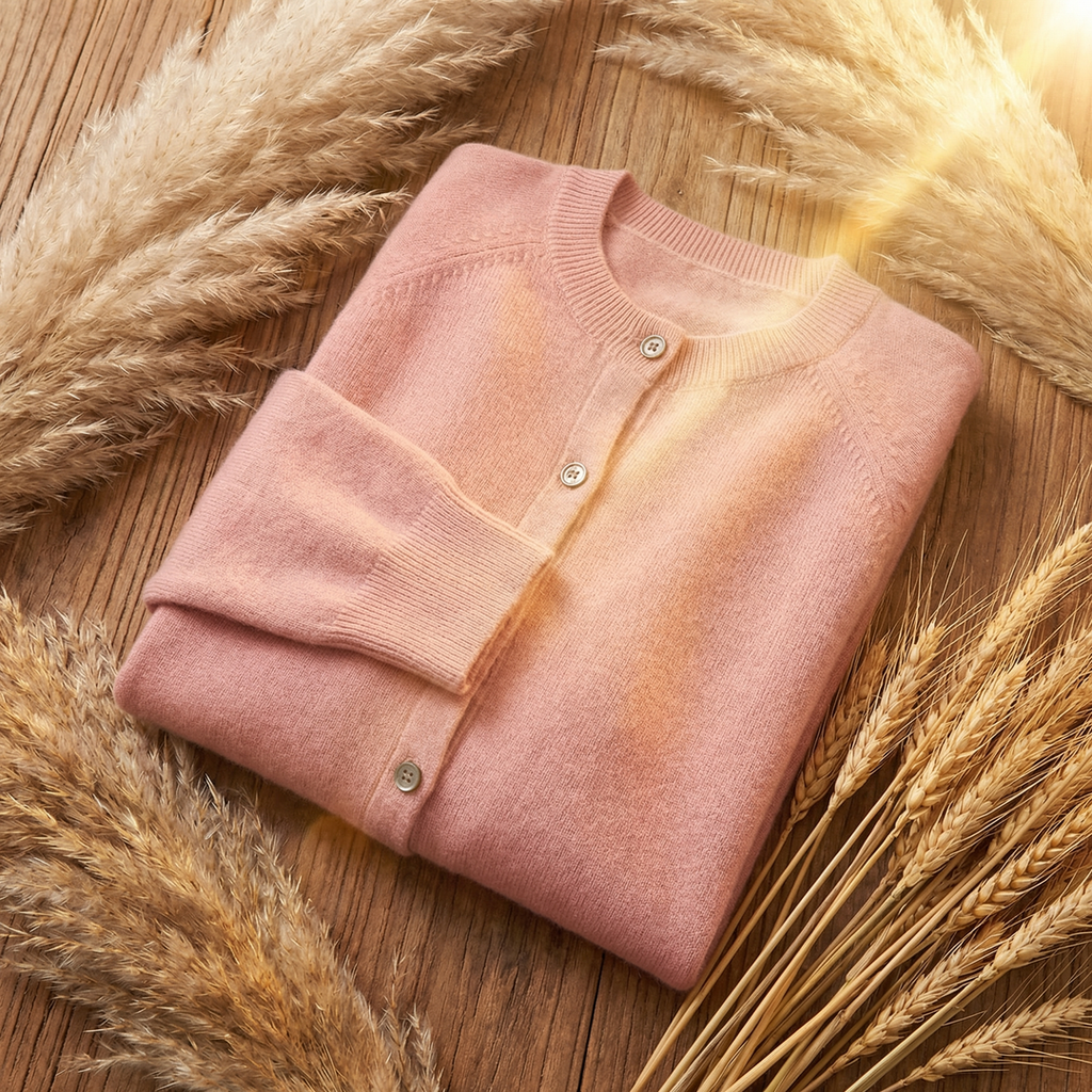 Women's pink knit button cardigan