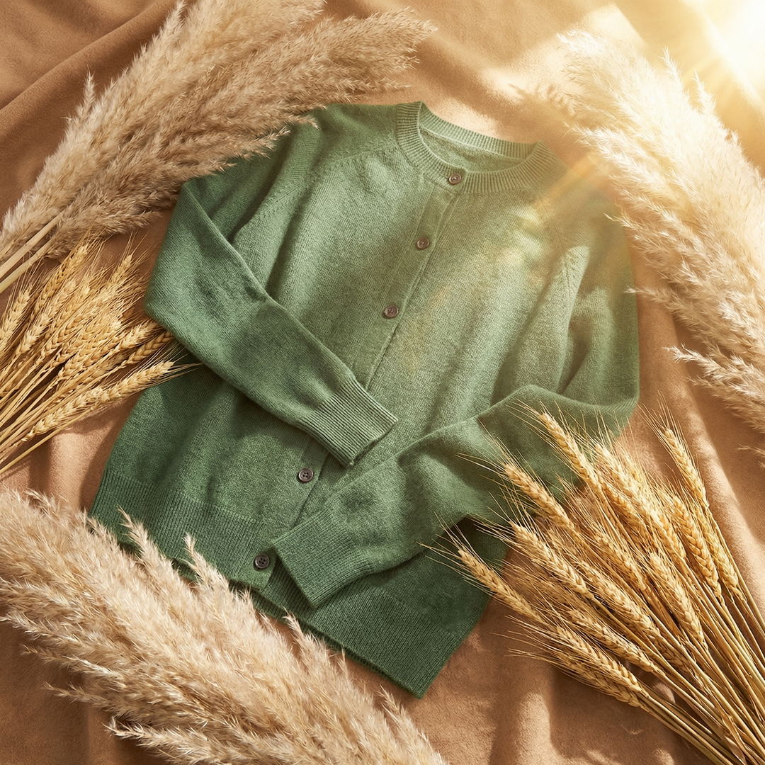 Women's green cardigan laid flat