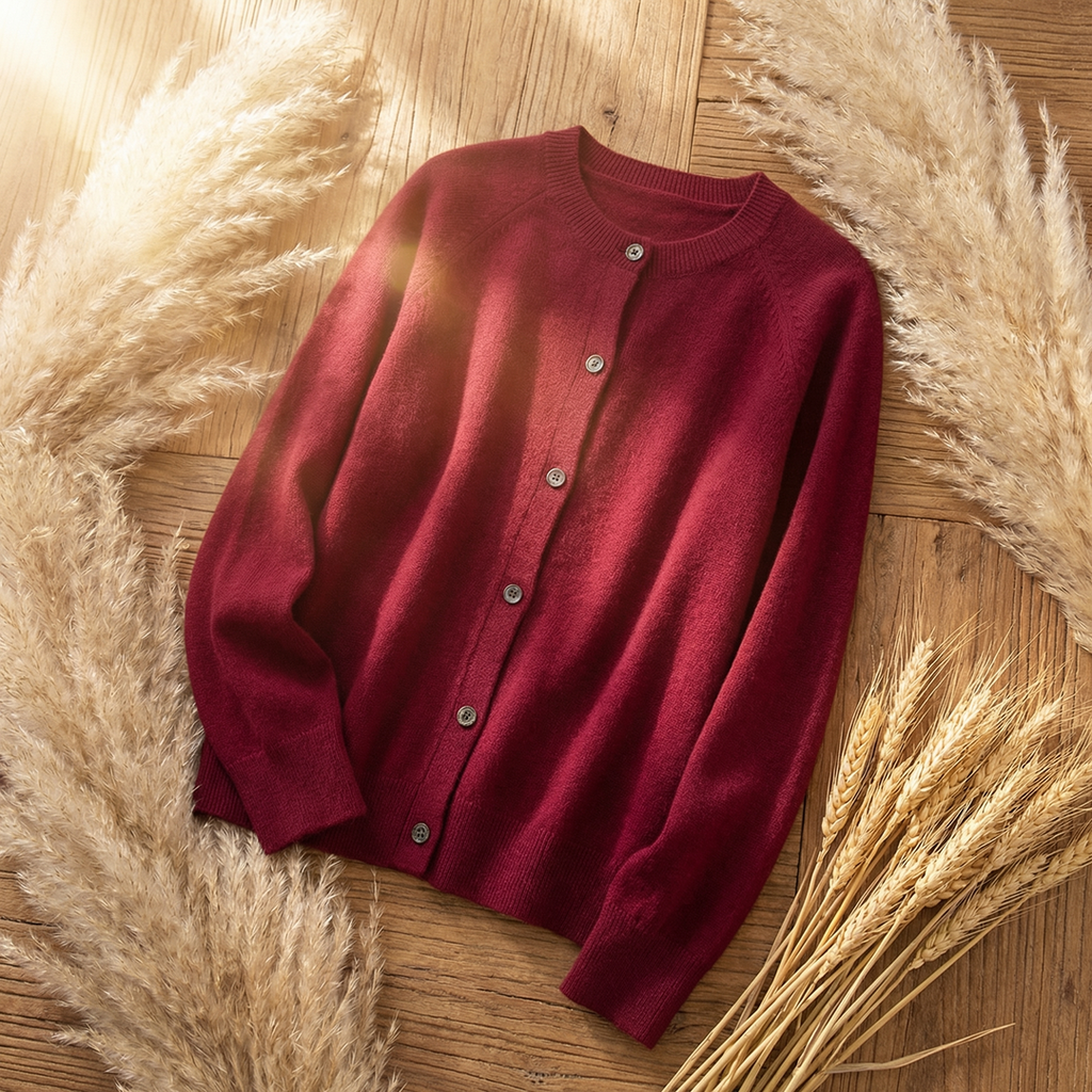 Women's red knit button cardigan