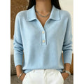 Women's light blue collared knit sweater with two buttons