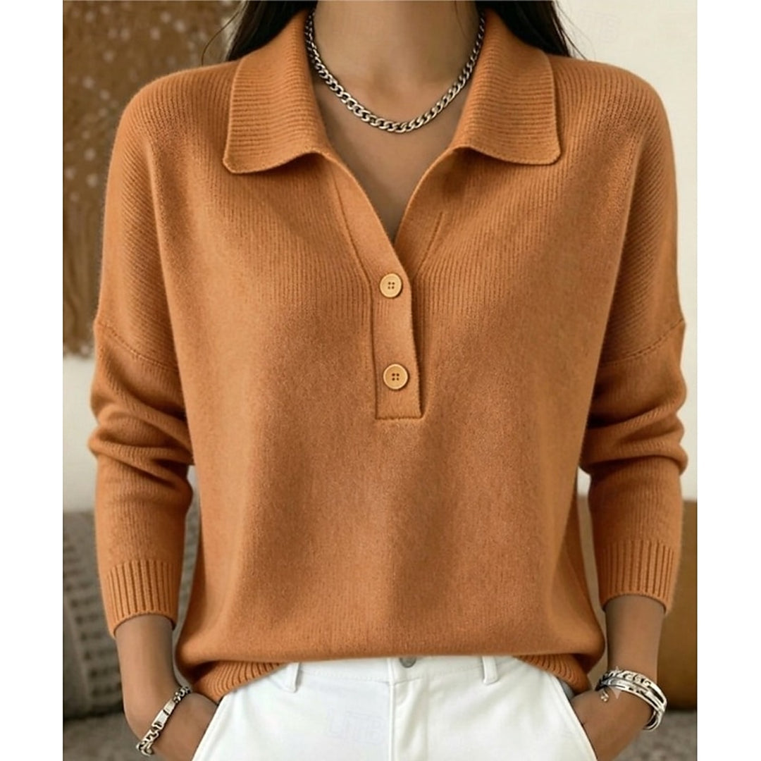 Women's light brown collared knit sweater