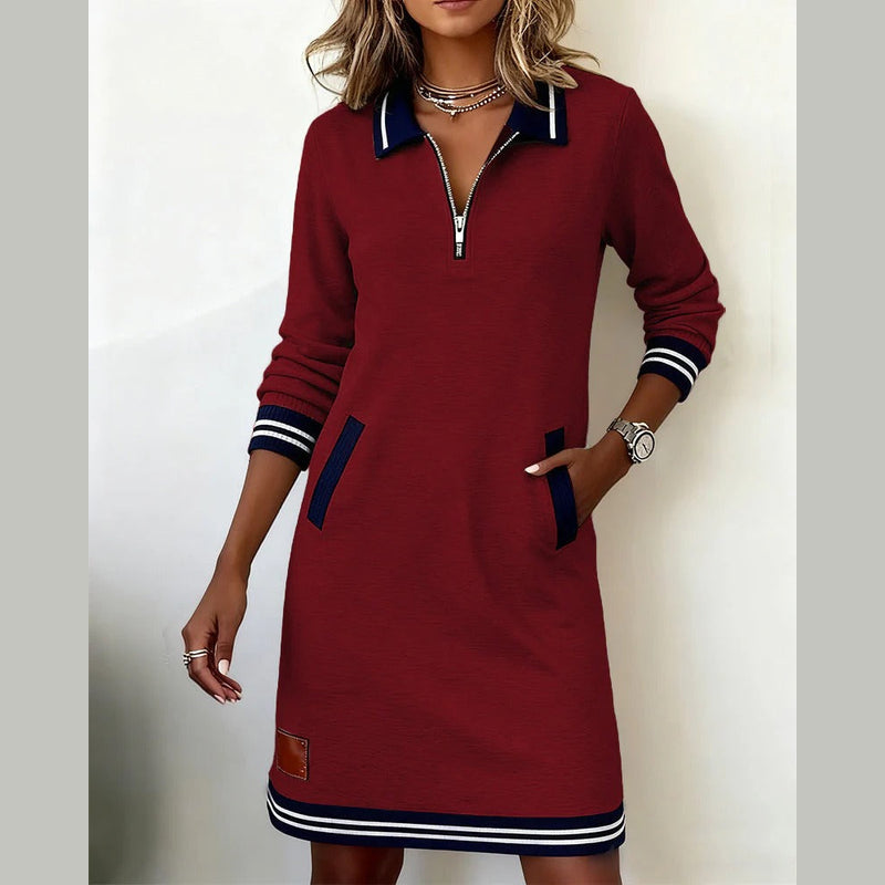 Women's collared long sleeve dress in red