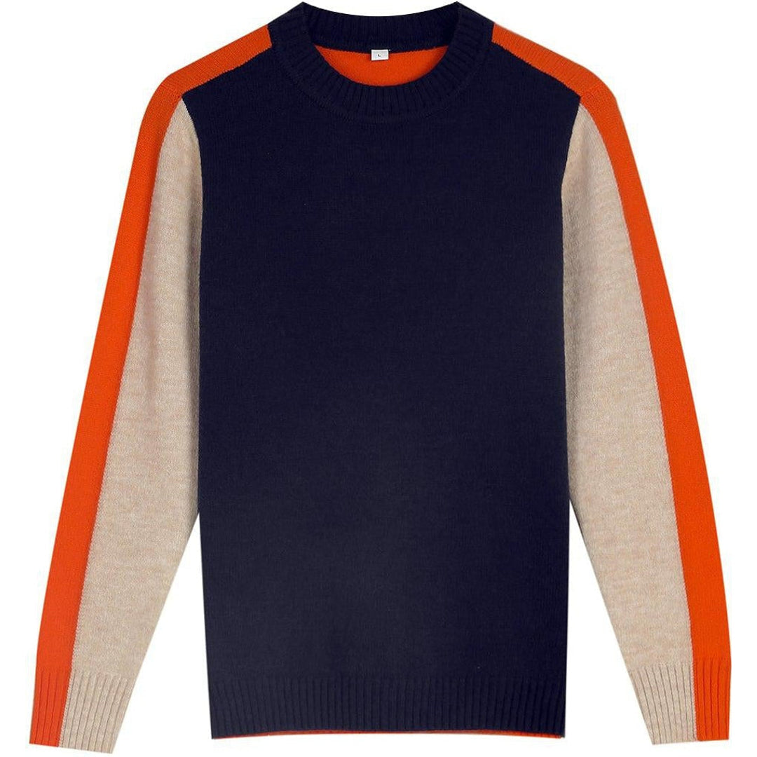 Women's navy colour block crew neck sweater – front view