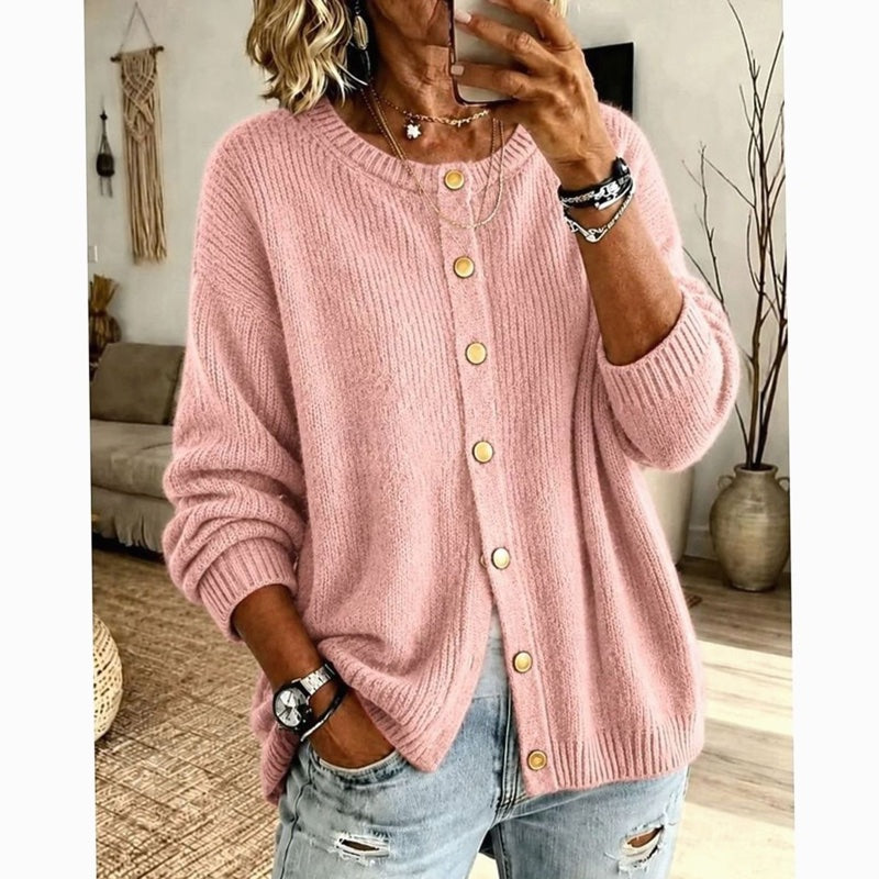Women's crew neck button cardigan in pink